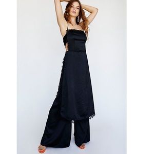 Free People Party Nadia Co-Ord Black Satin Set